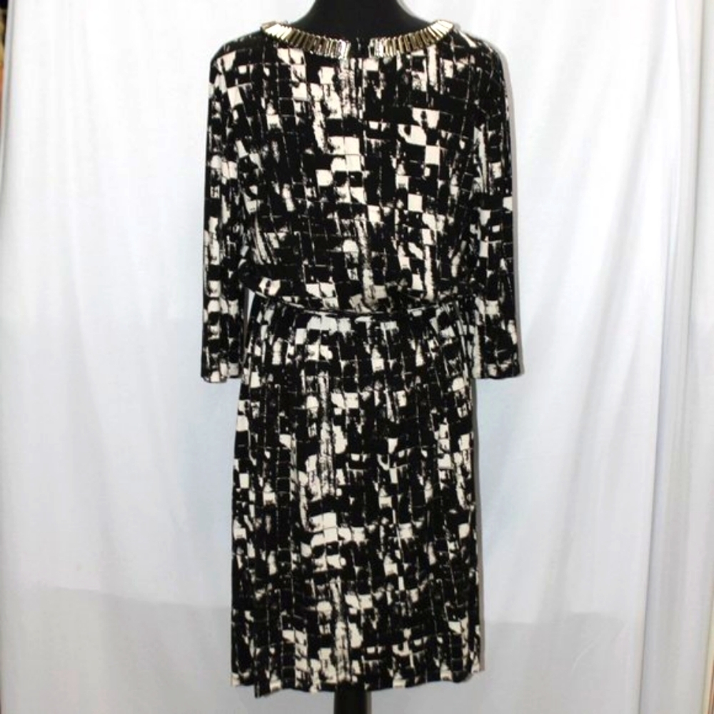 Adrianna Papell Black and white Dress with Silver Link Embellishment - Picture 5 of 13